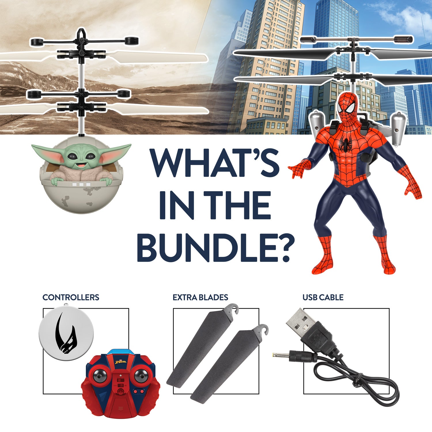 SpiderMan Flying Figure & Baby Yoda Big Head Bundle