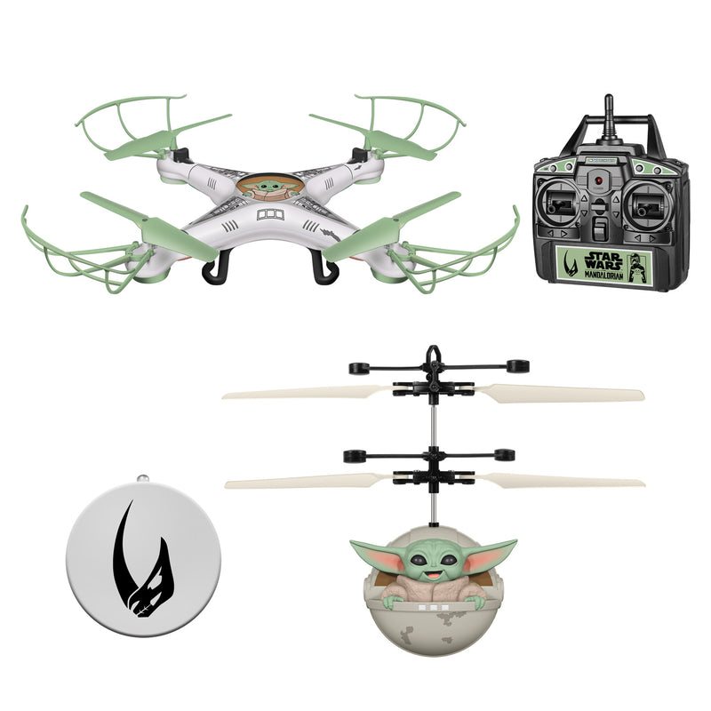 Baby Yoda RC Quadcopter and Baby Yoda Big Head Flying Toy Bundle