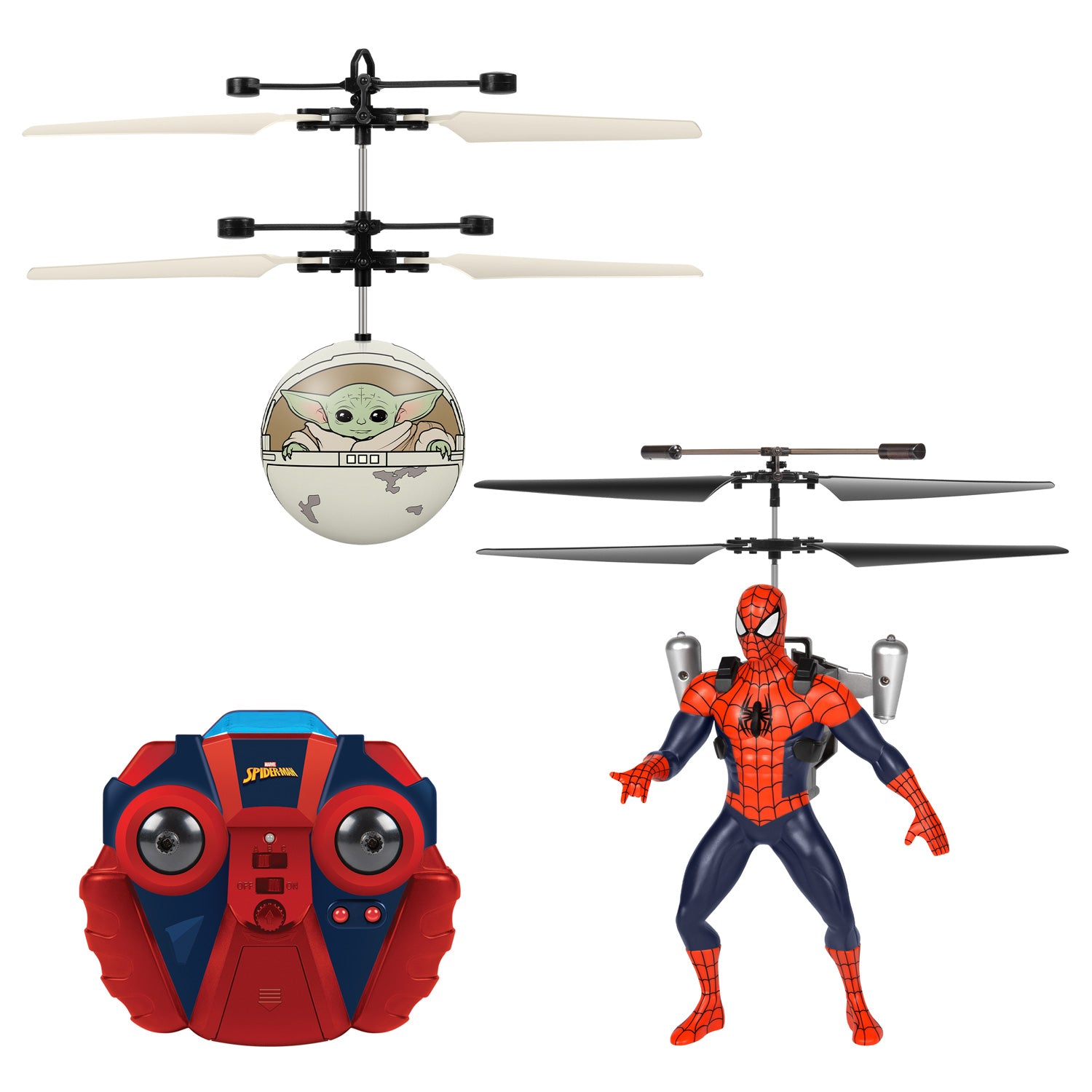 SpiderMan Flying Figure & Baby Yoda Heli Ball Bundle