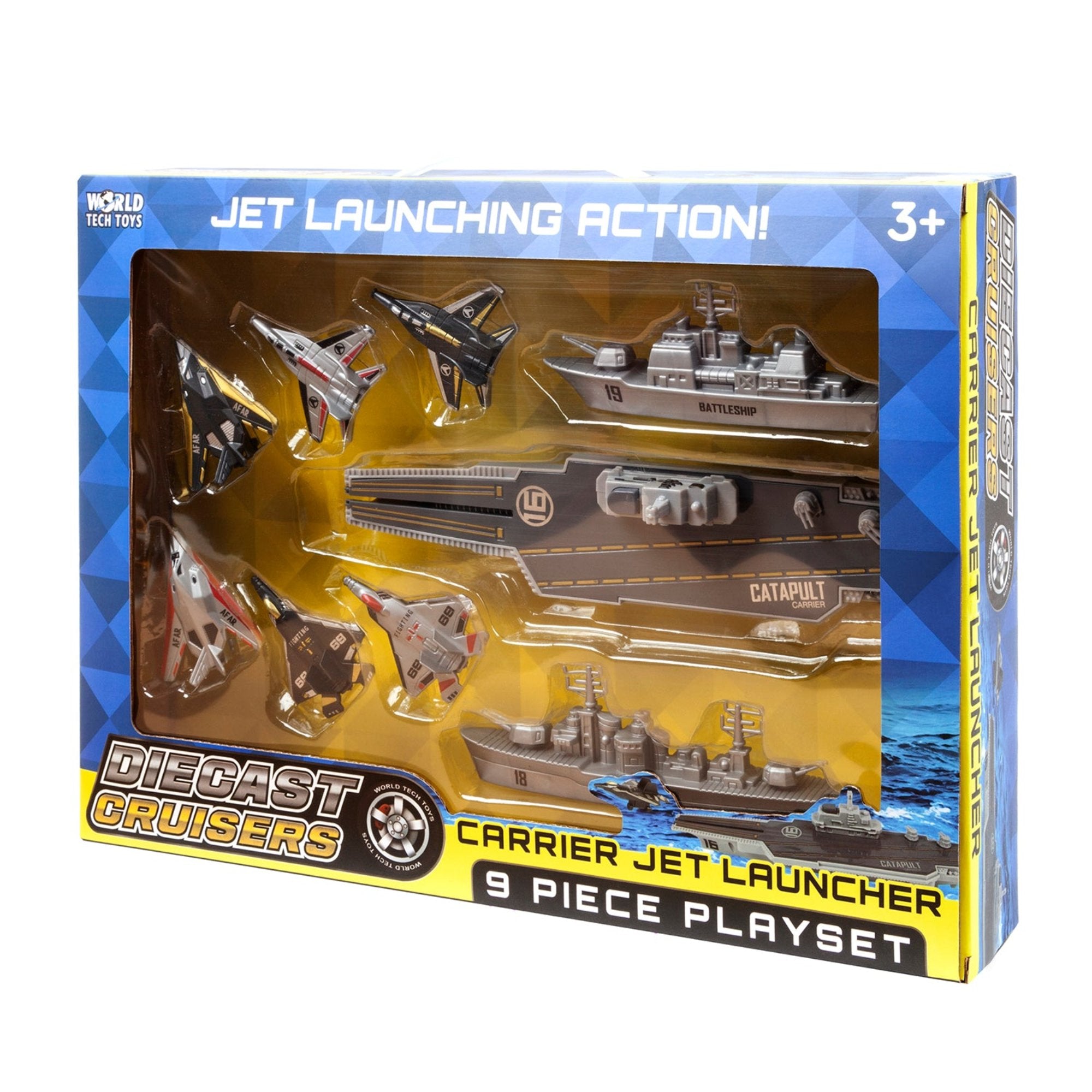 Diecast Cruisers Carrier Jet Launcher 9 Piece Playset