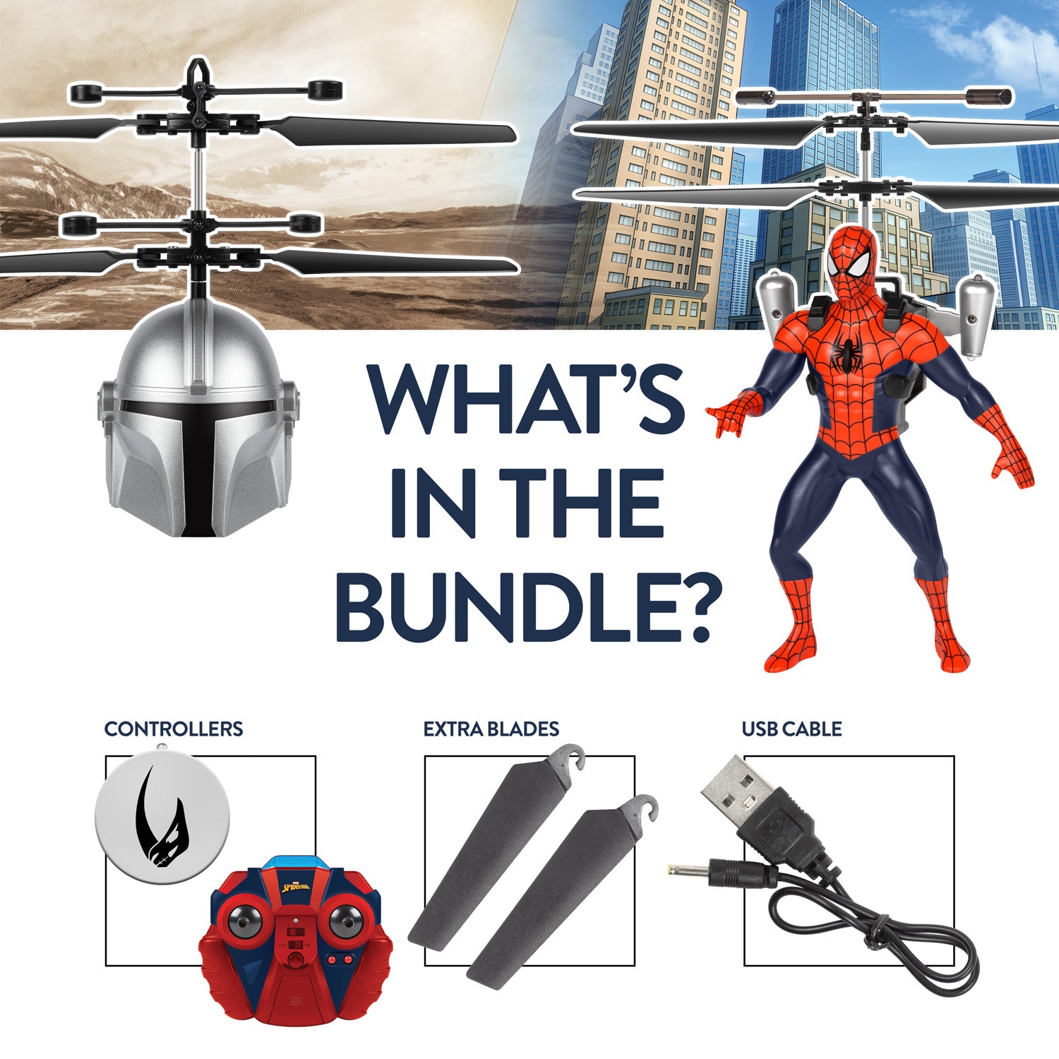 Star Wars Mandalorian Helmet & Spider-Man Flying Figure Bundle