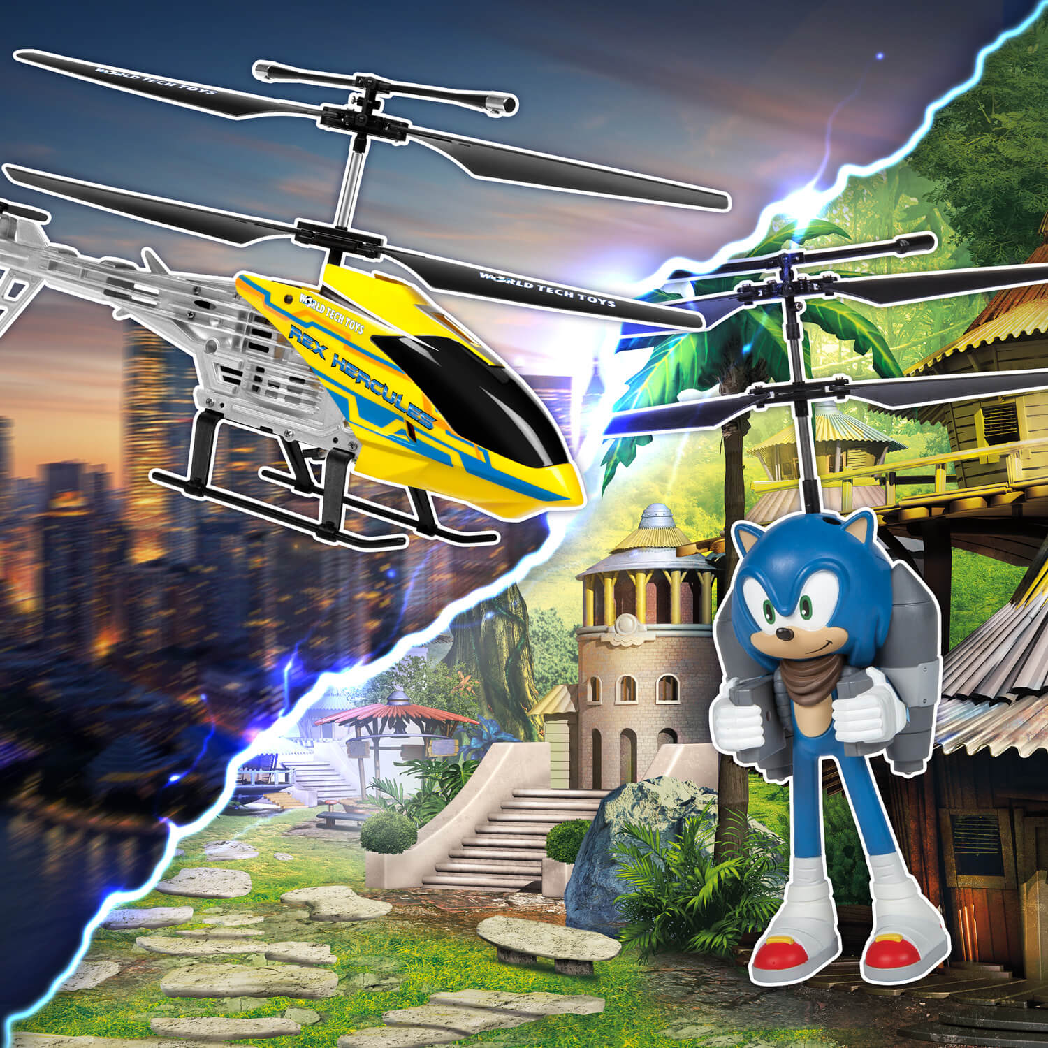 Sonic Flying Figure & REX Hercules Unbreakable Helicopter Bundle