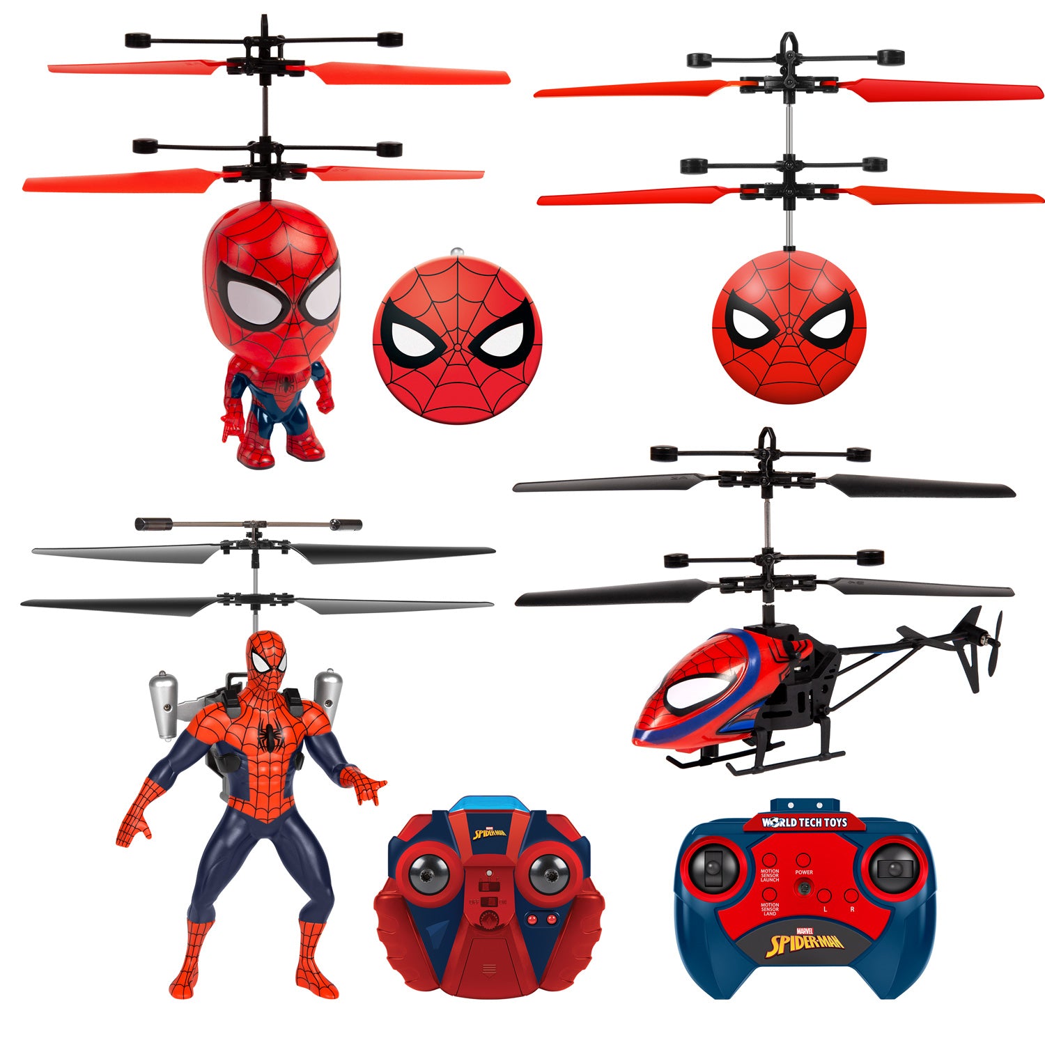 Spider-Man Flying Figure, Big Head, Heli Ball & Helicopter Bundle