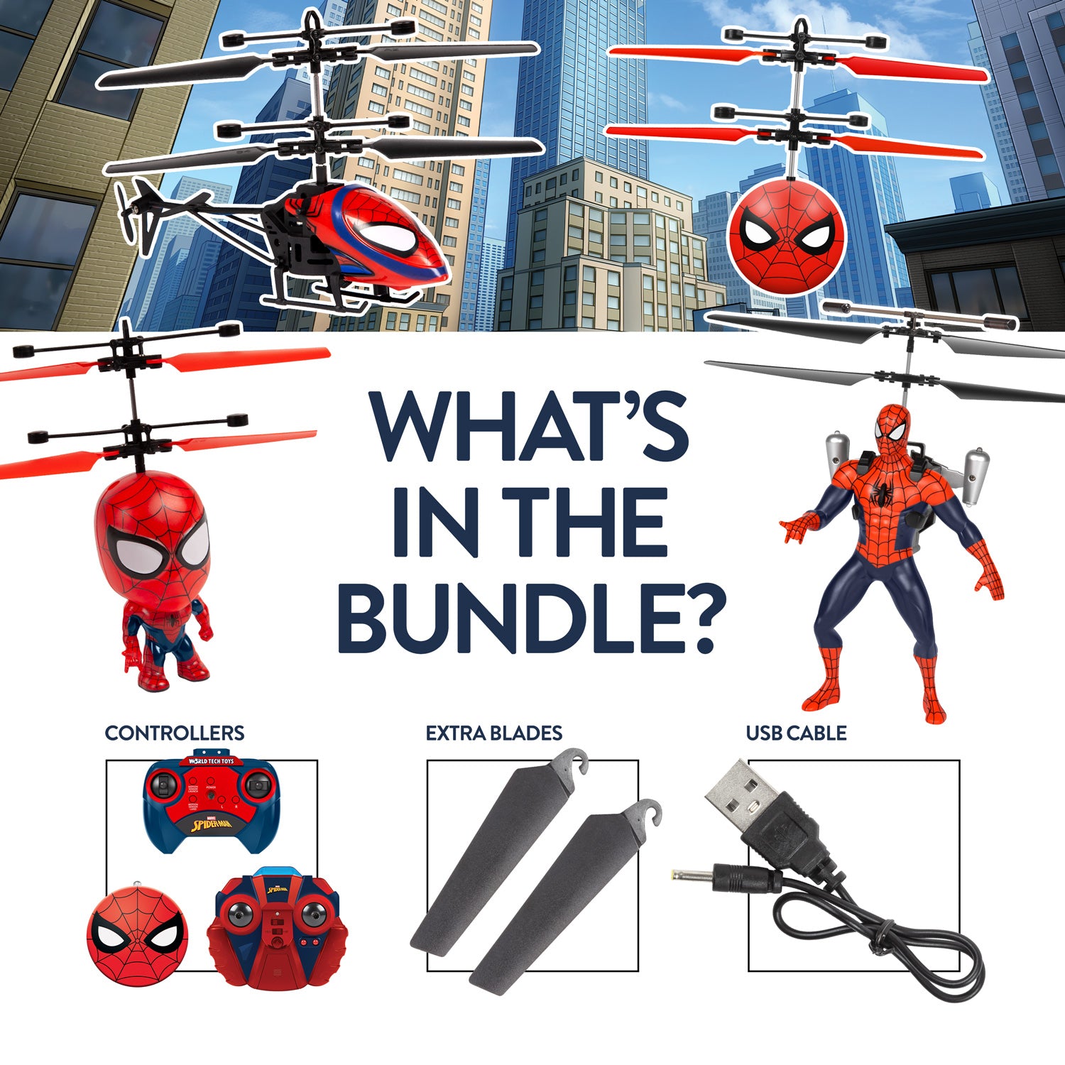 Spider-Man Flying Figure, Big Head, Heli Ball & Helicopter Bundle