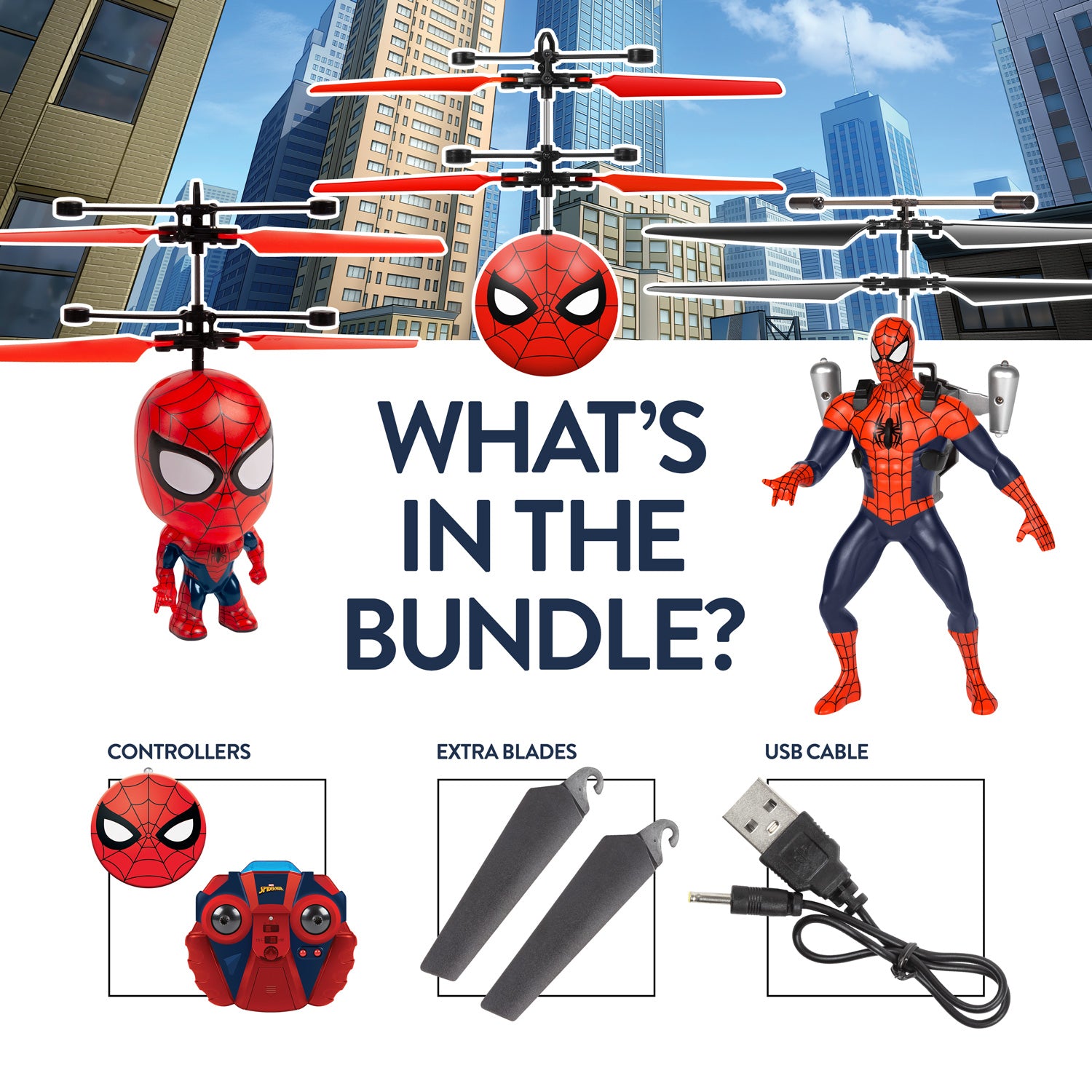 Spider-Man Flying Figure, Big Head & Heli Ball Bundle