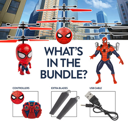 Figura voladora de Spider-Man, cabeza grande y paquete de heliball 