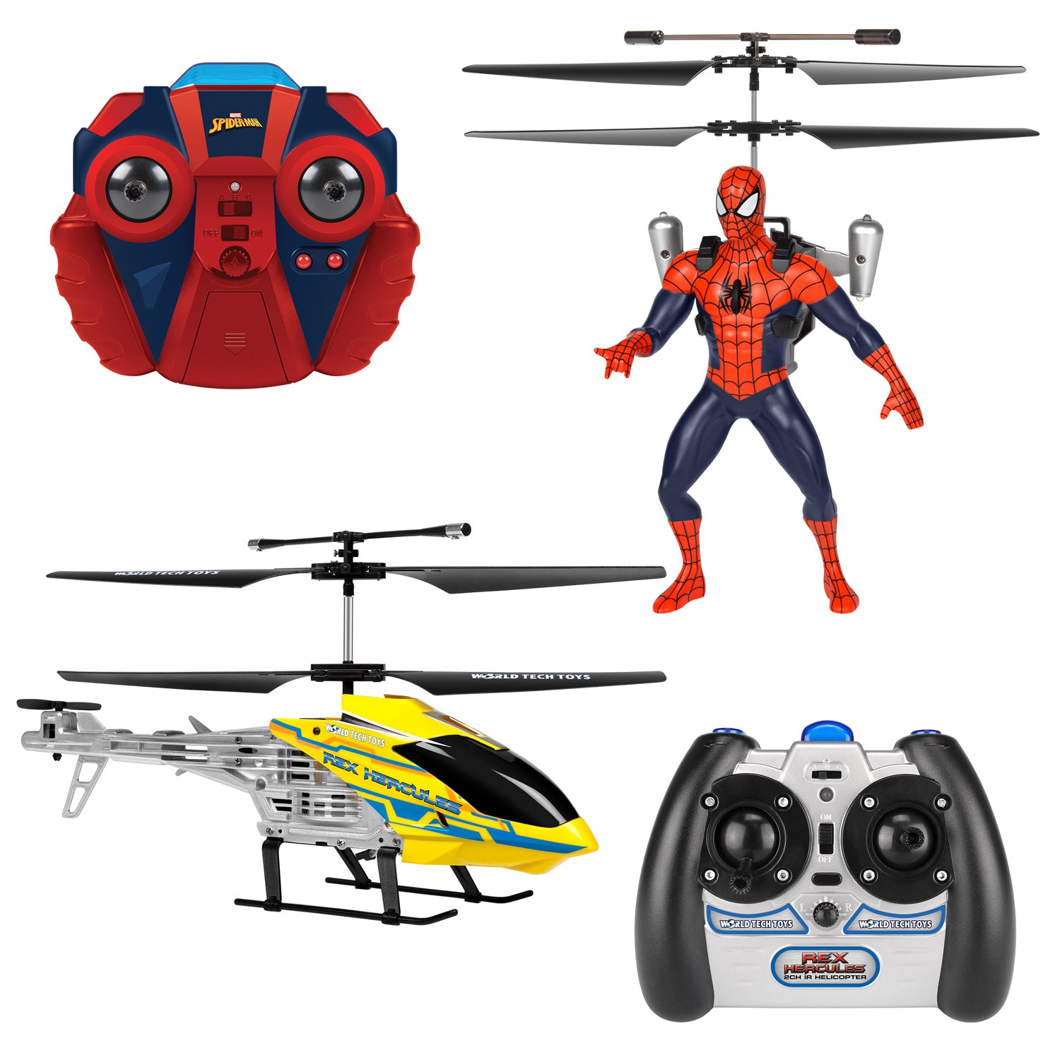 SpiderMan Flying Figure & REX Hercules Unbreakable Helicopter Bundle