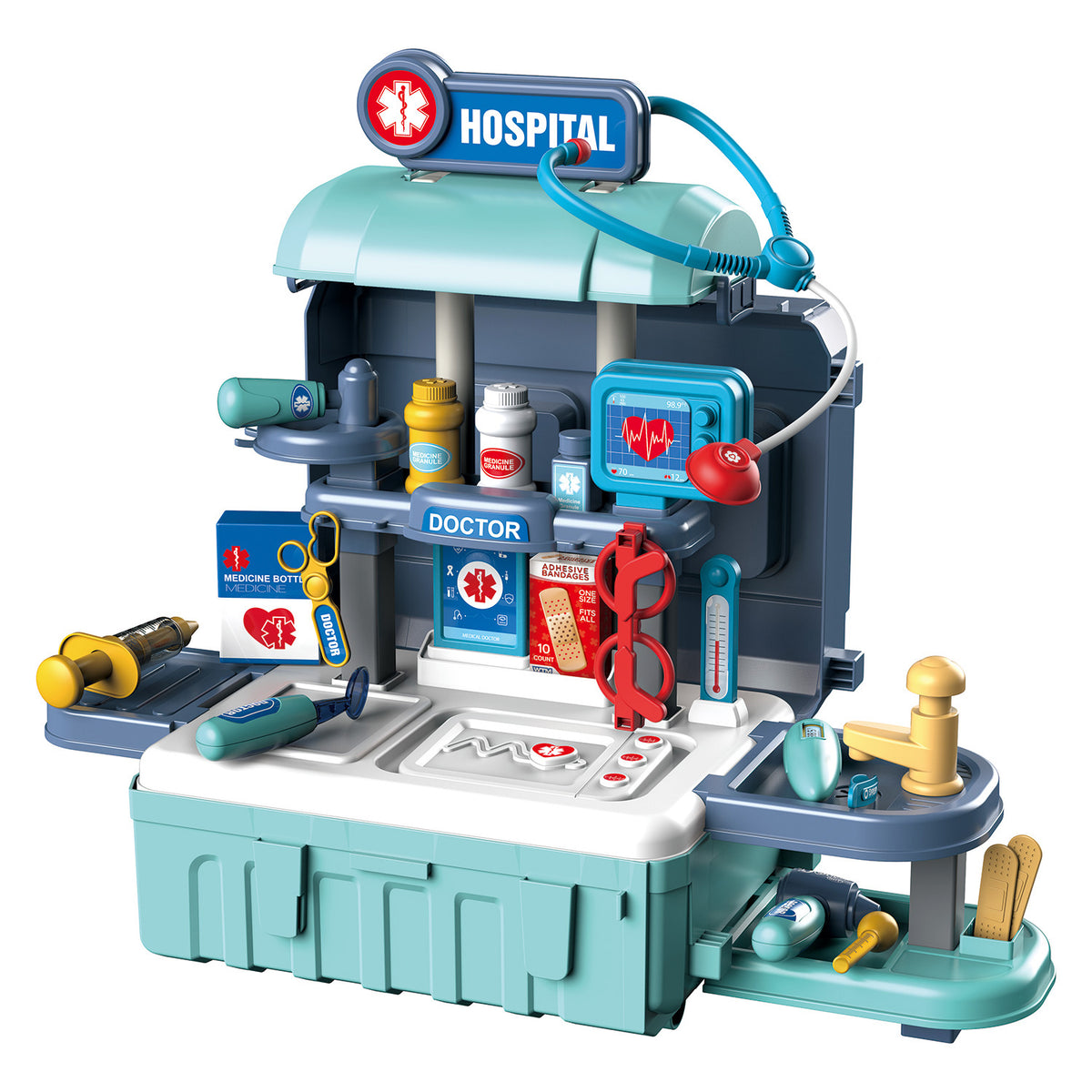 Maleta de hospital móvil 3 en 1, juego de 38 piezas