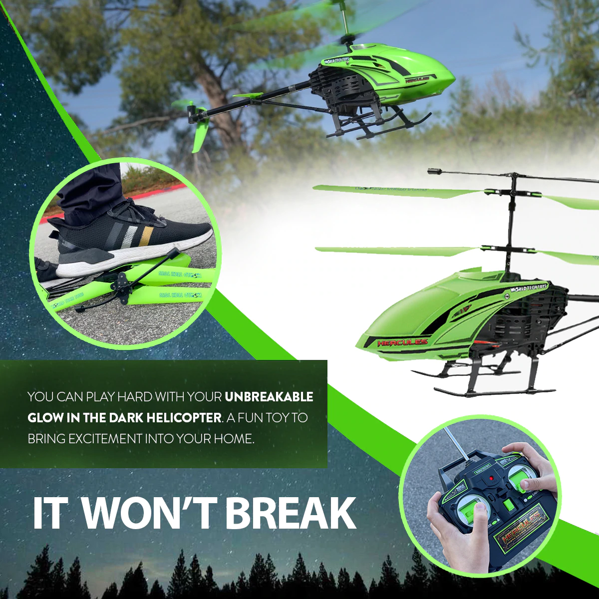 Hercules Unbreakable Glow In The Dark Rc Helicopter